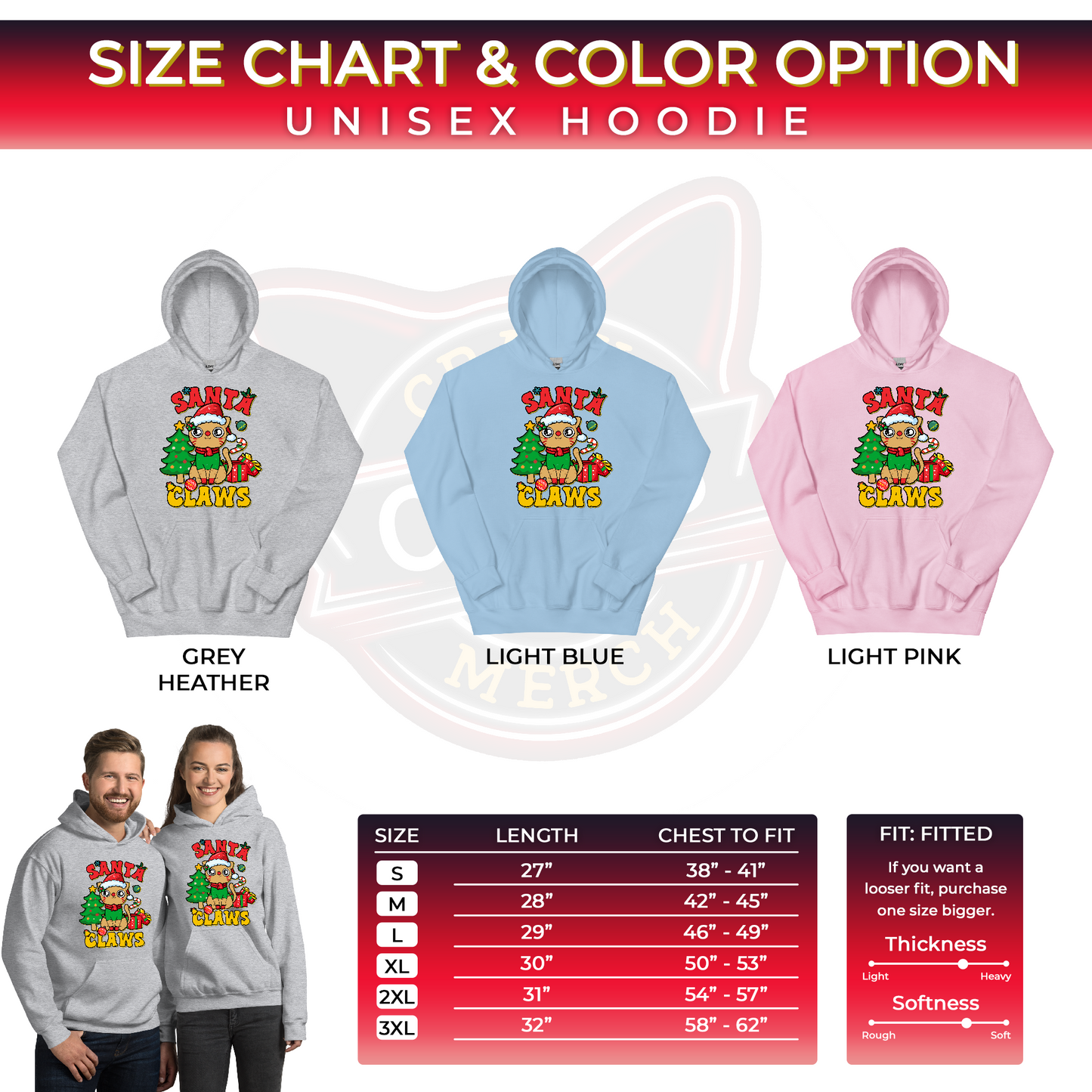 Santa Claws Santa Hat Cat Christmas Unisex Light Hoodie