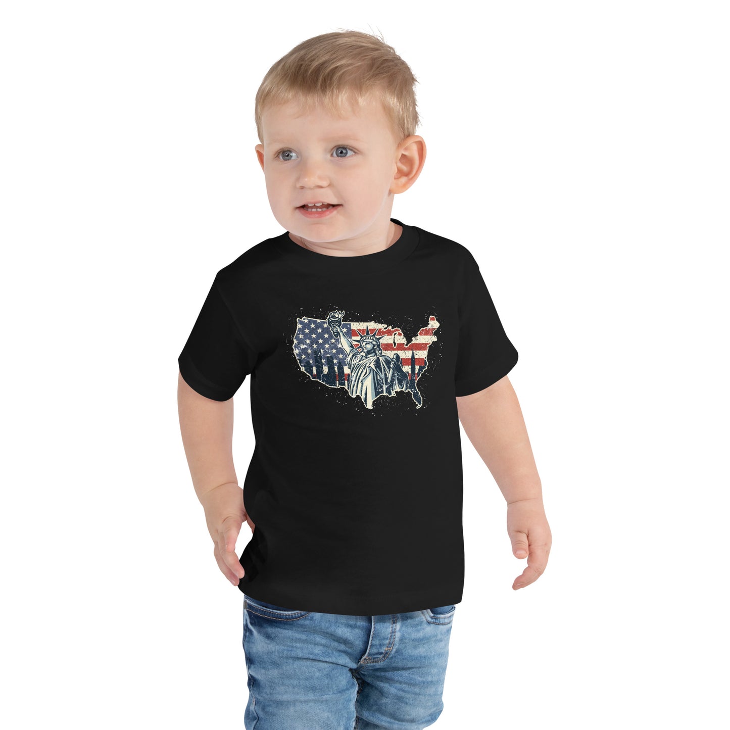 Distressed USA Flag Statue Of Liberty New York Kids Dark Shirt