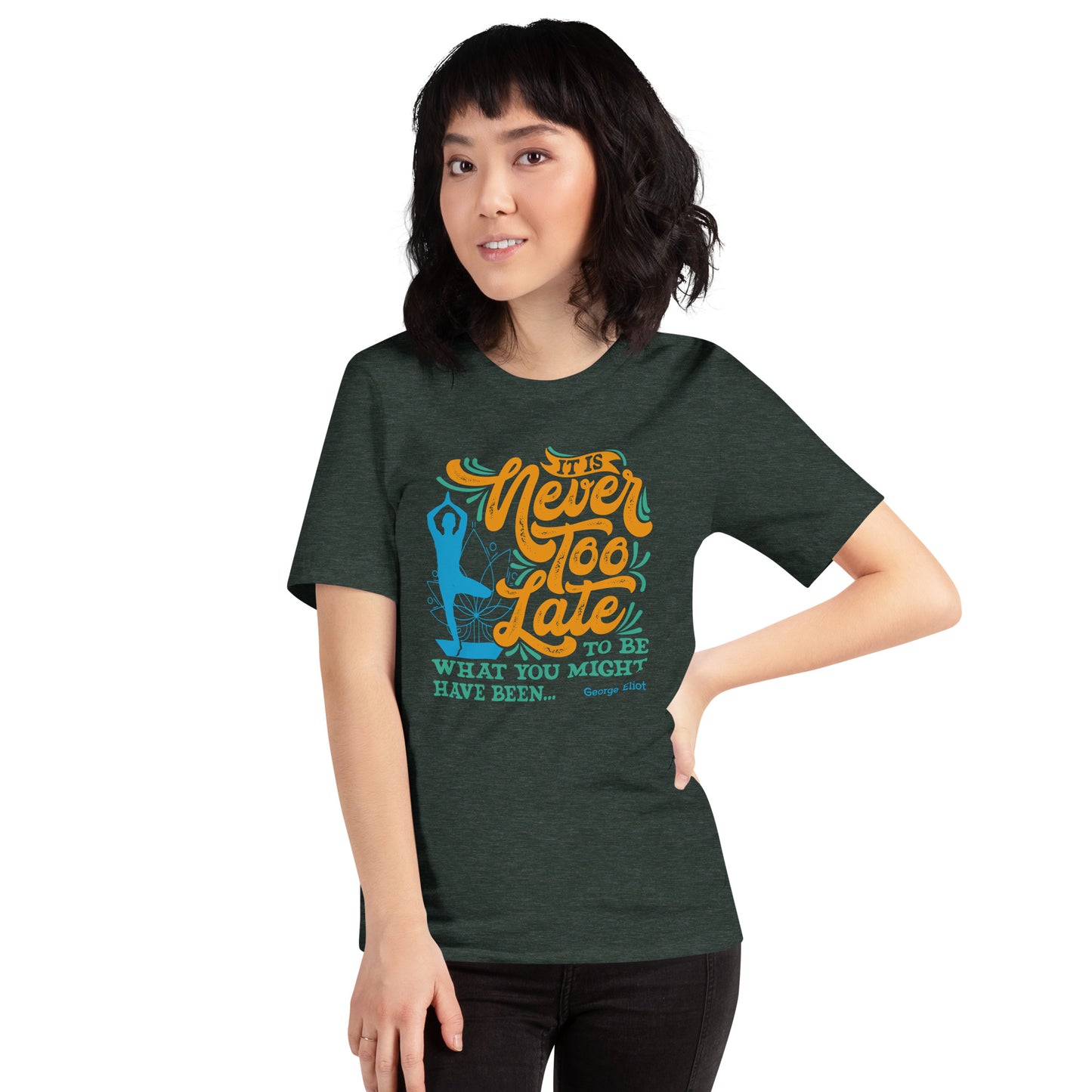 Wellness and Self-Care Yoga Motivational Geroge Eliot Quotes Unisex Dark Tee