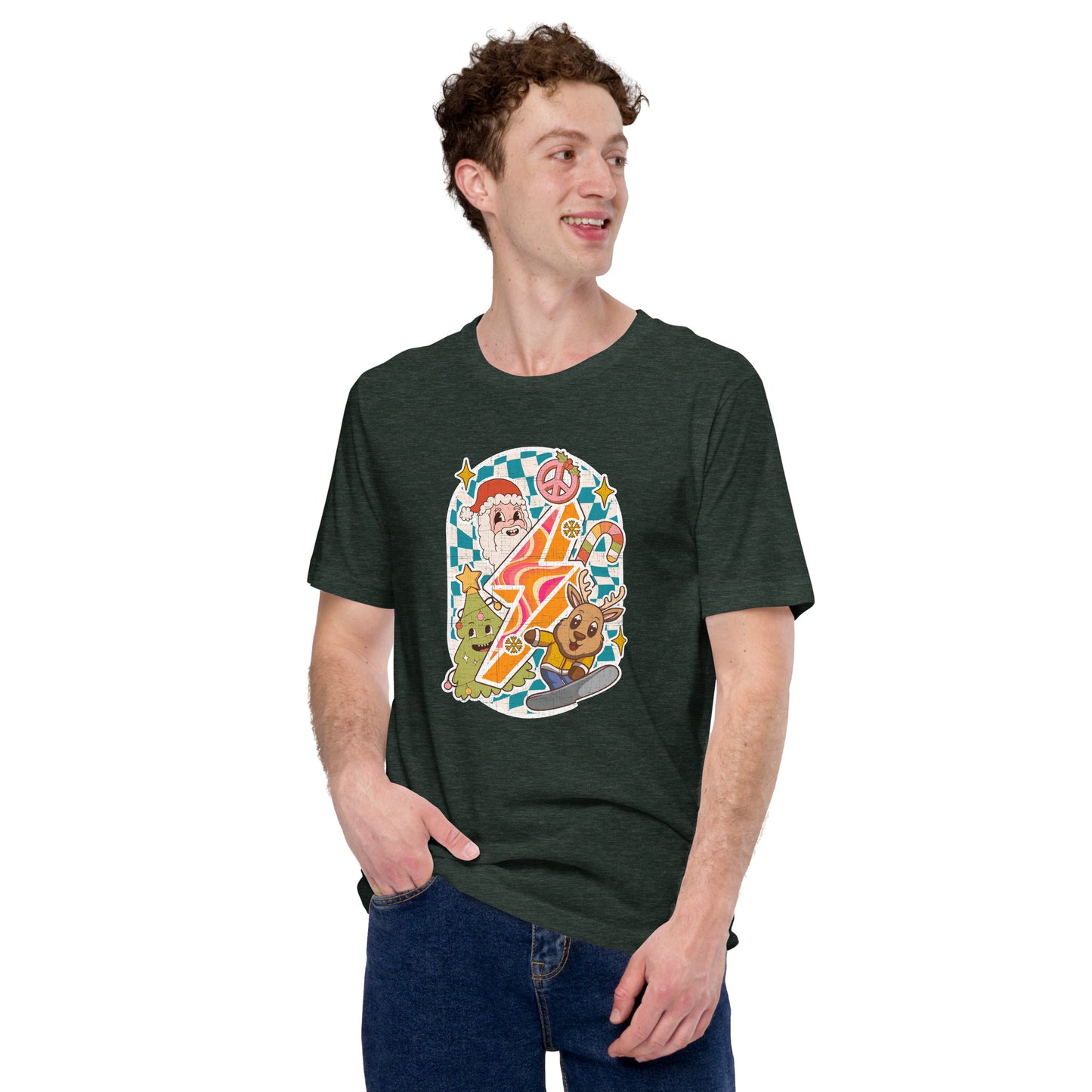Retro Santa Claus Reindeer Christmass Unisex Dark Shirt