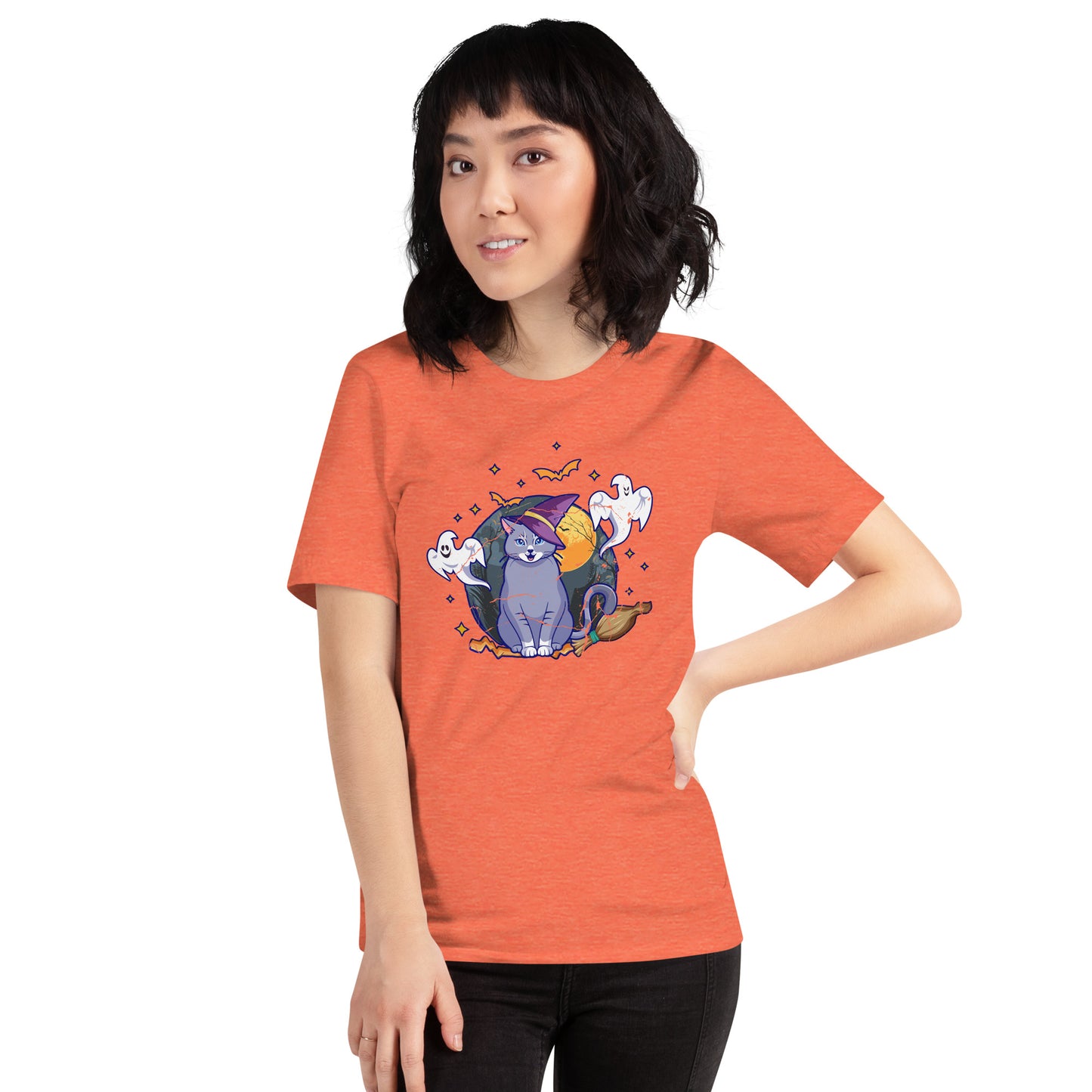 Black Cat Moon Witch Halloween Gift Unisex Light Shirt