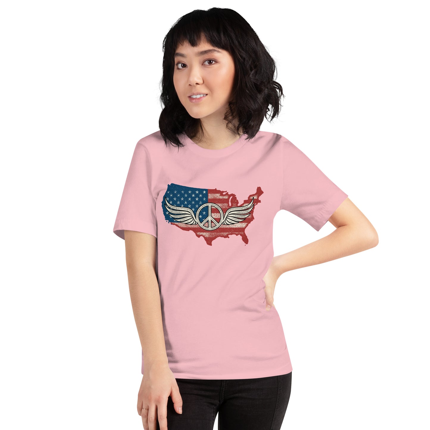 America Patriotic Peace Sign Symbol USA Flag Unisex Light t-shirt