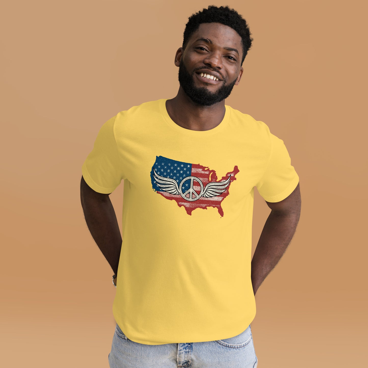 America Patriotic Peace Sign Symbol USA Flag Unisex Light t-shirt