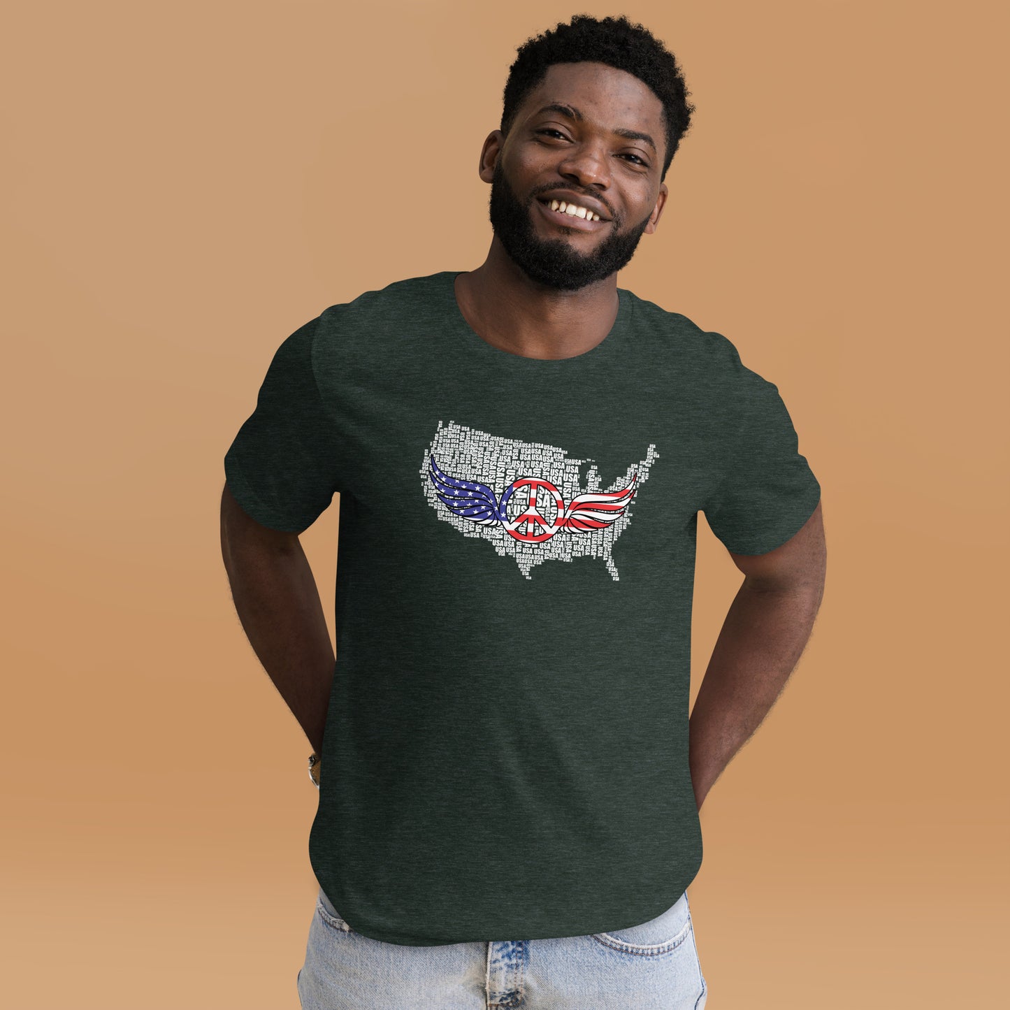 American Flag Peace Symbol Wings Unisex Dark T-Shirt