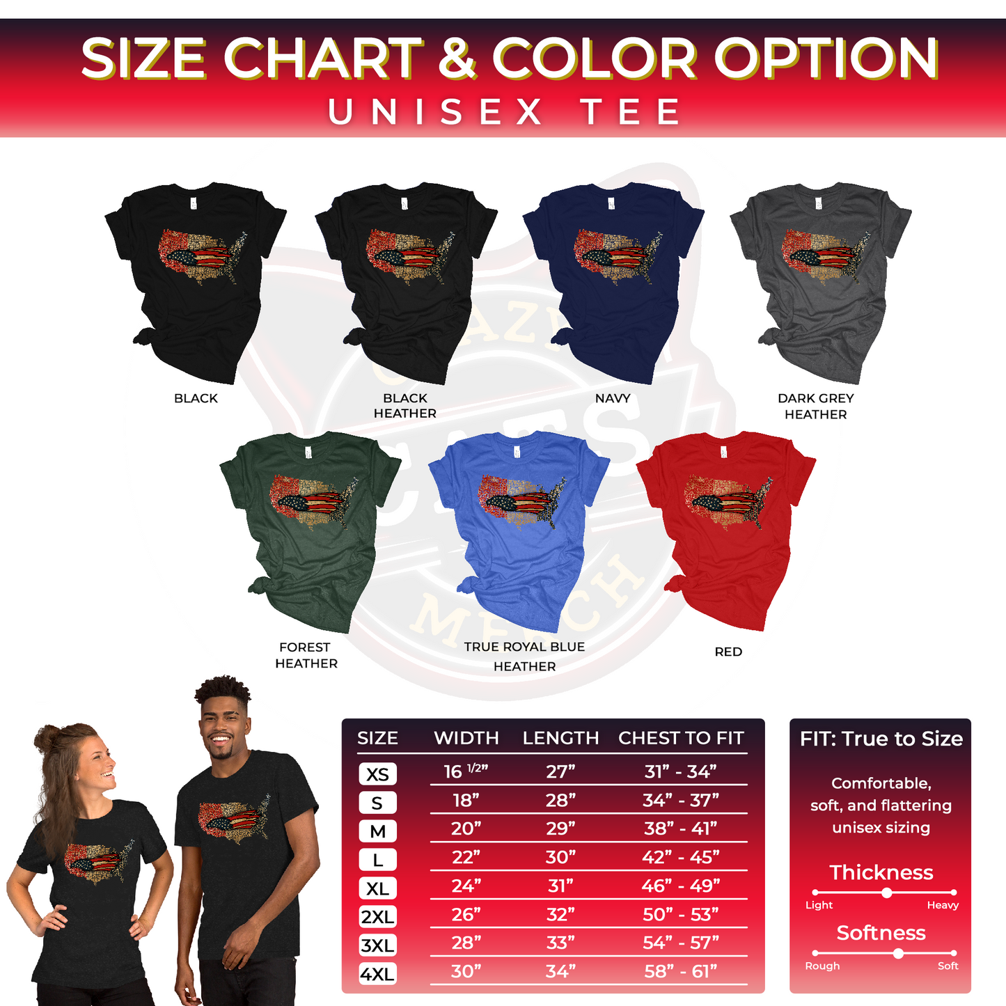 American Eagle Vintage Red Gold & Blue USA Map Unisex Dark T-Shirt