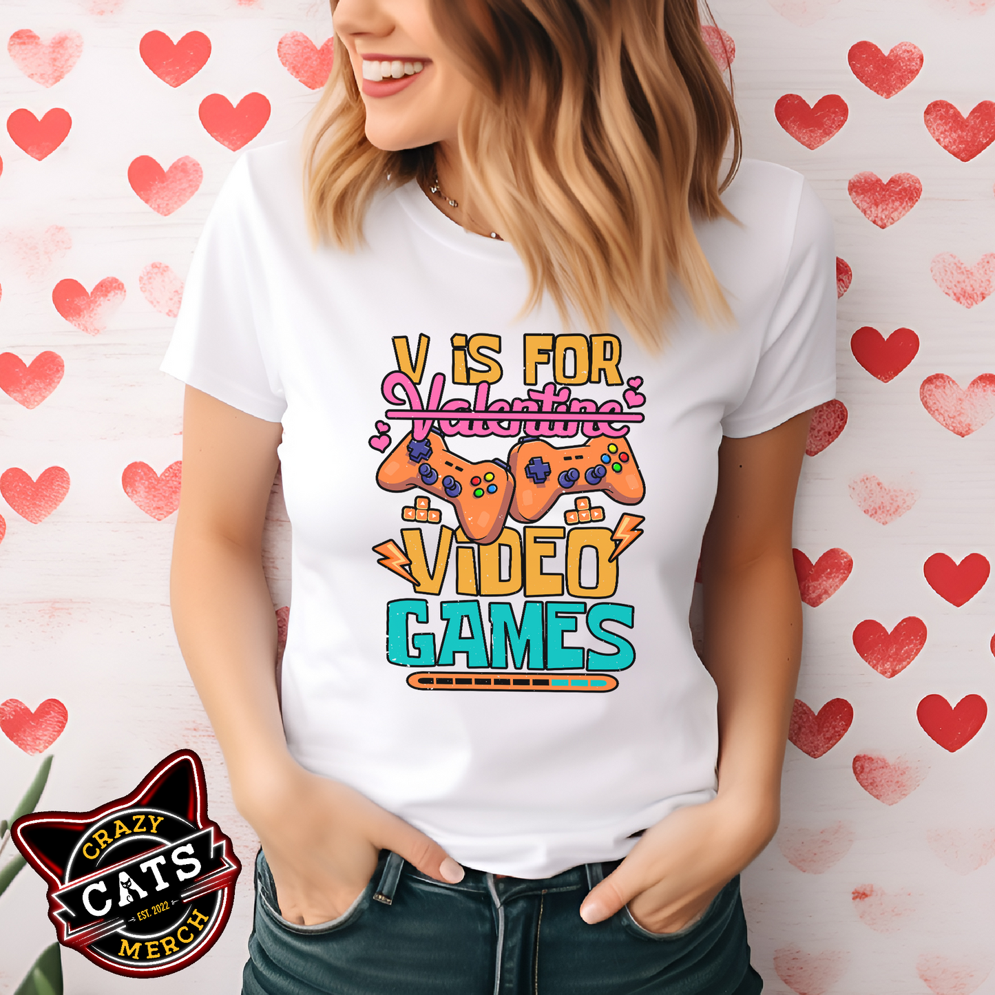 V is For Video Games Gamer Valentines Day Unisex Light Shirt