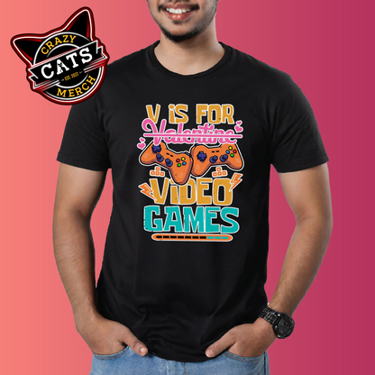 V is For Video Games Gamer Valentines Day Unisex Dark Shirt