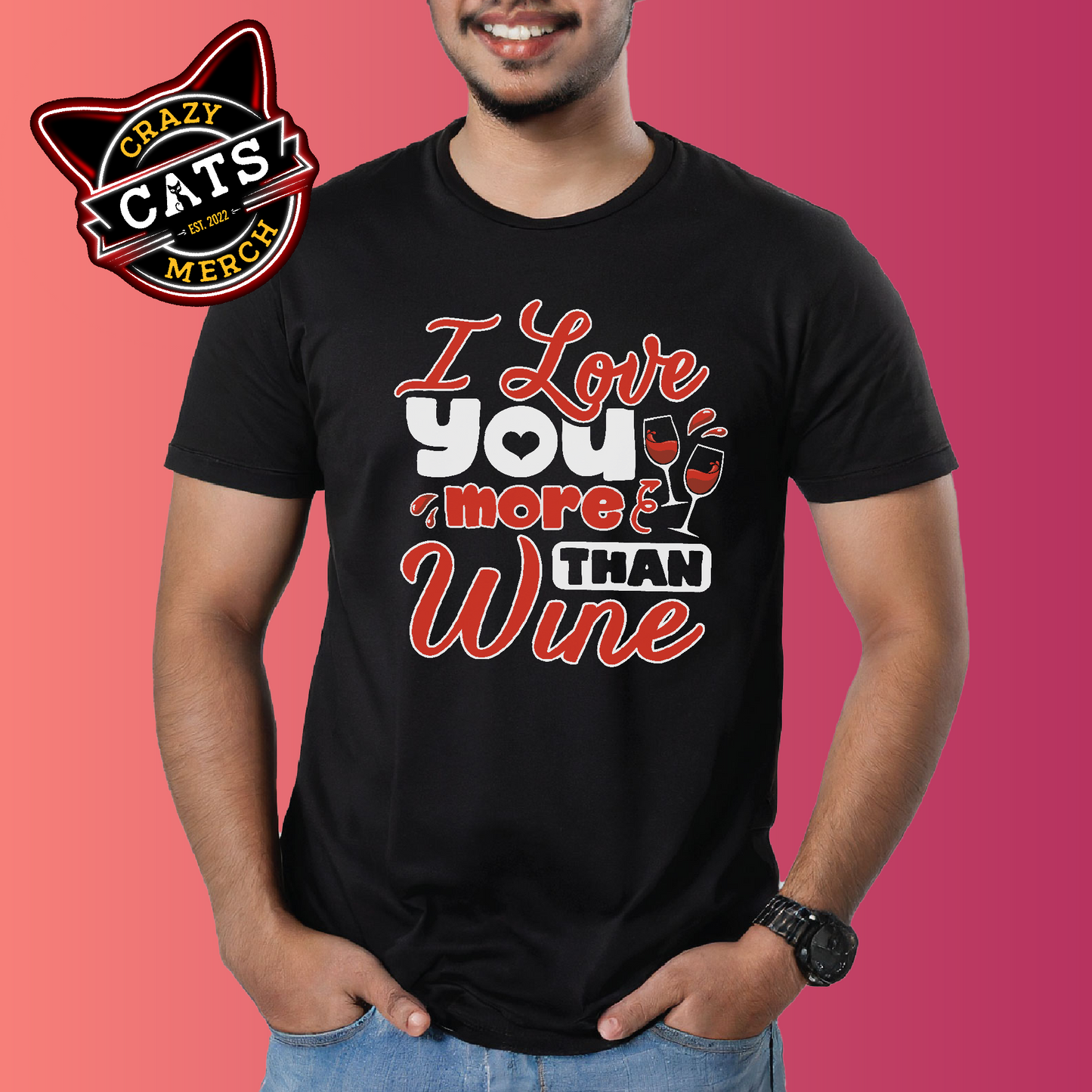 I love You More Than Wine Valentines Day Gift For Wine Lover Couple Dark Shirt