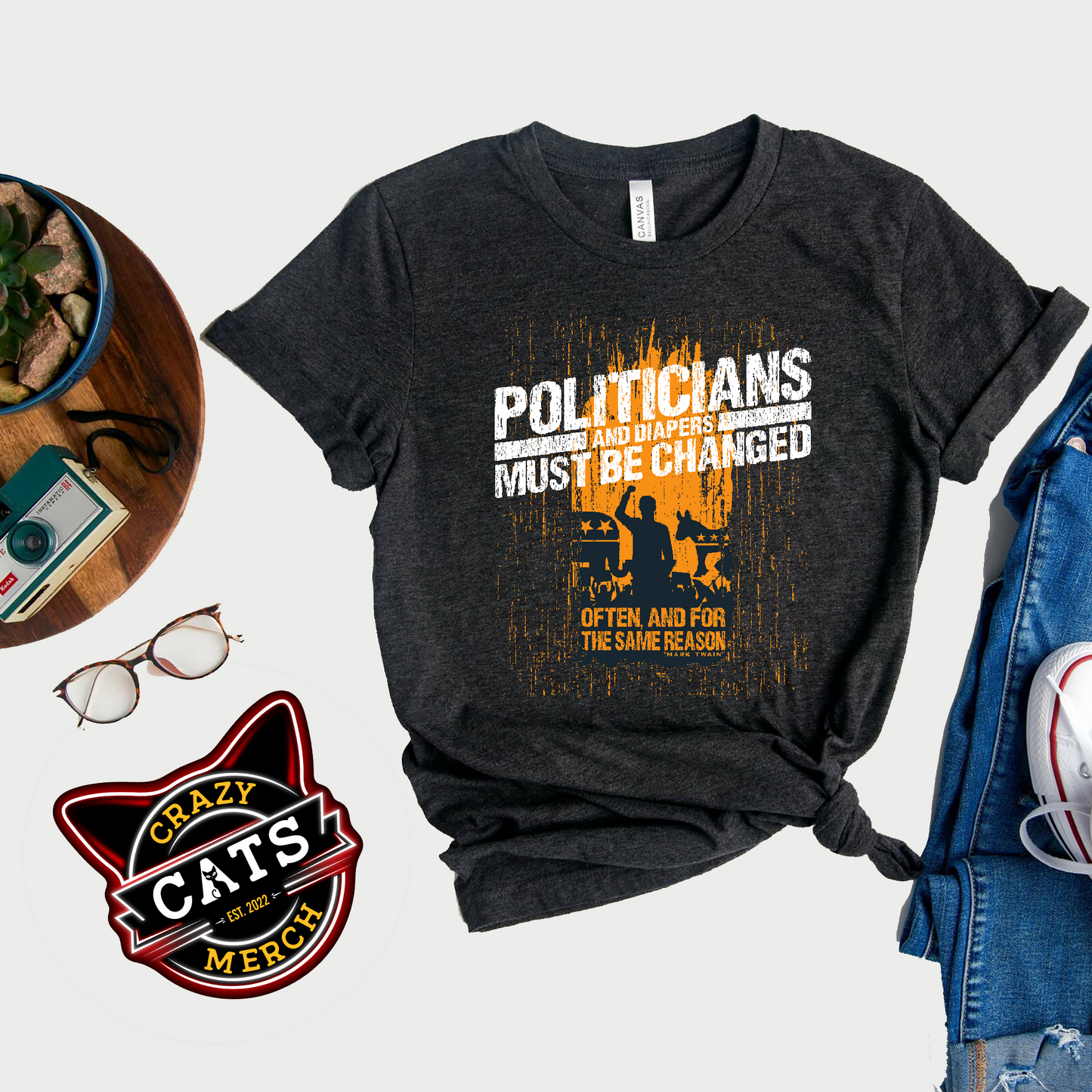 Politicians And Diaper Must Be Changed Often Unisex Dark Shirt