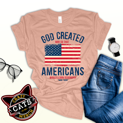 Mark Twain God Created War Patriotic Flag Unisex Light Shirt