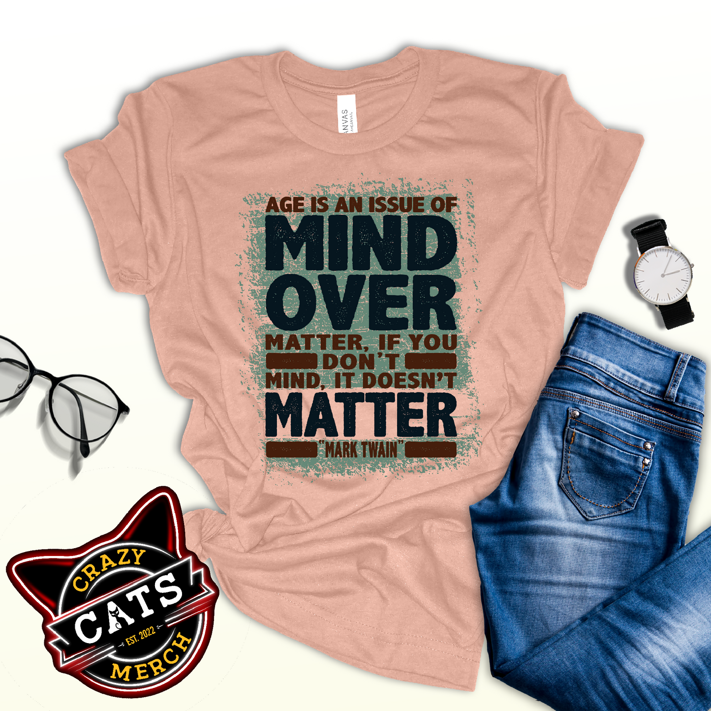 Mark Twain Mind Over Matter Vintage Unisex Light Tshirt