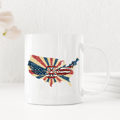 Retro American Flag Peace Sign Wings Map Mug