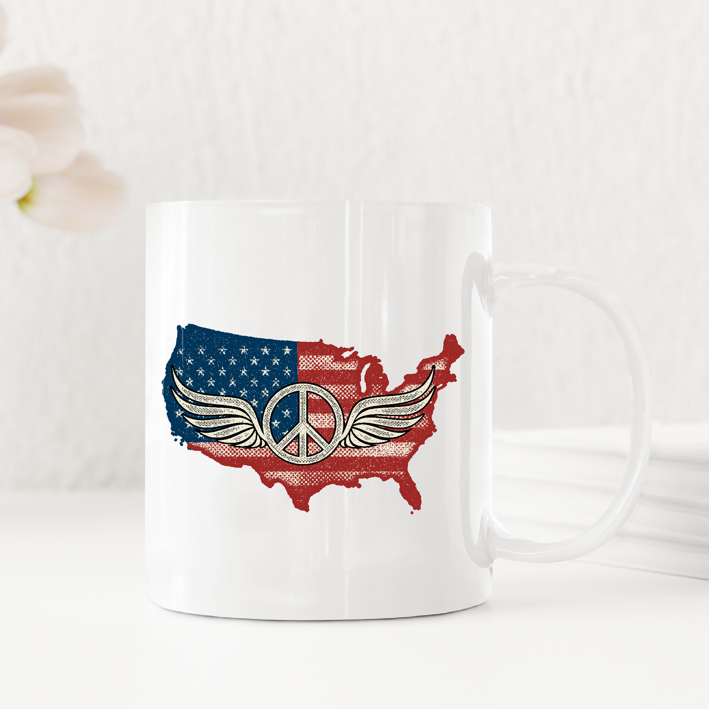 America Patriotic Peace Sign Symbol USA Flag Mugs