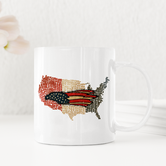 American Eagle Vintage Red Gold & Blue USA Map Mugs