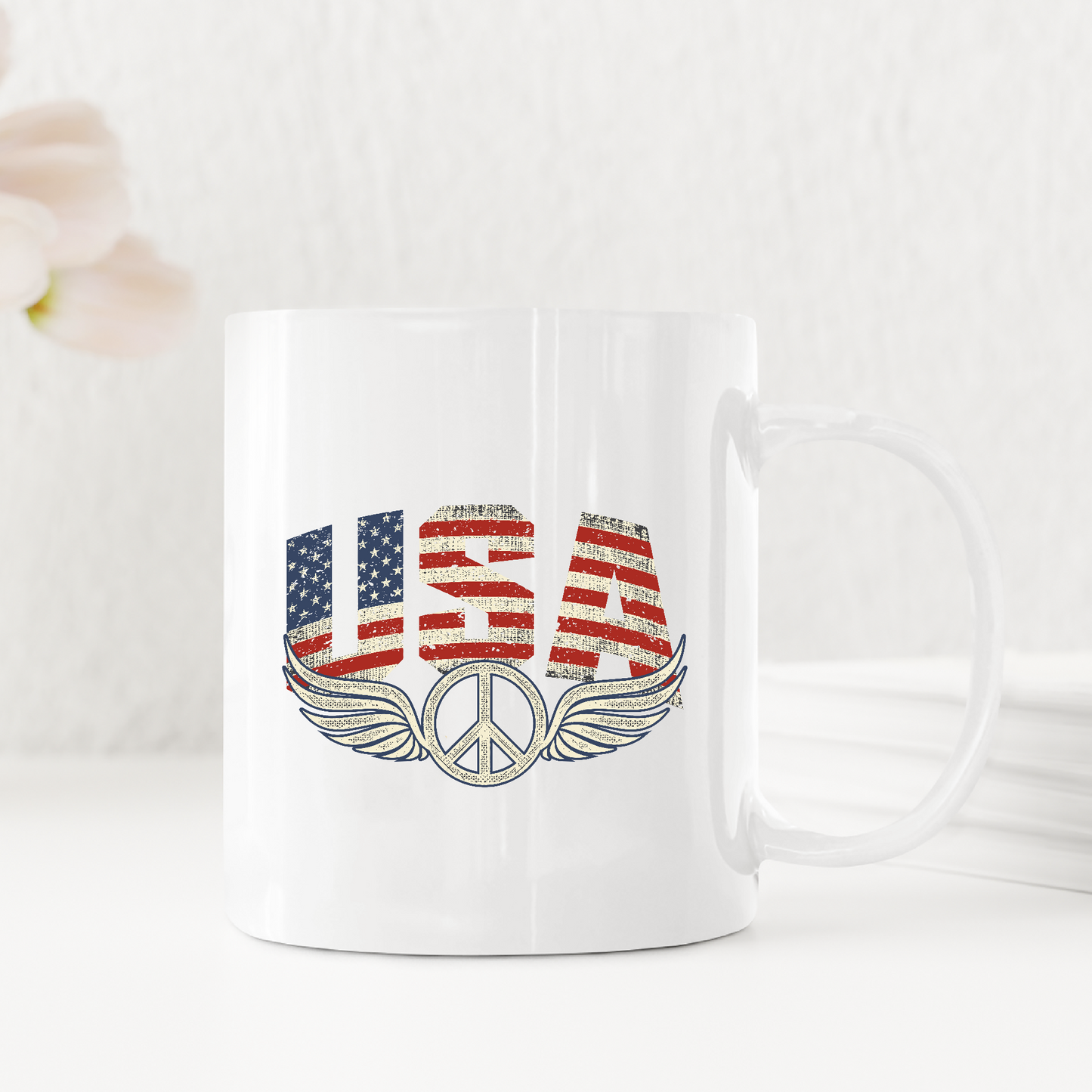 USA Flag Peace Sign Symbol Veteran Vintage Patriotic mug