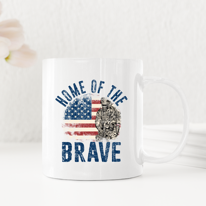 Vintage Military Patriot Home Of The Brave Mug