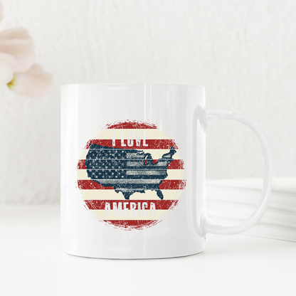 Retro Patriot I Love America USA Flag Map Mug