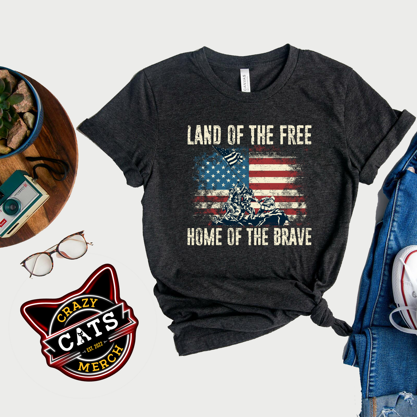 Vintage Land Of The Free Home Of The Brave Unisex Dark Shirt