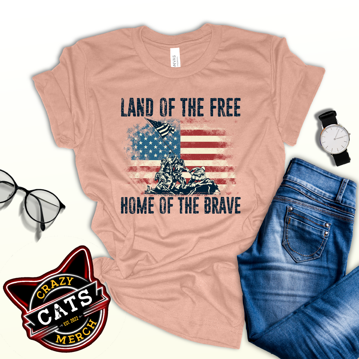 Vintage Land Of The Free Home Of The Brave Unisex Light Shirt