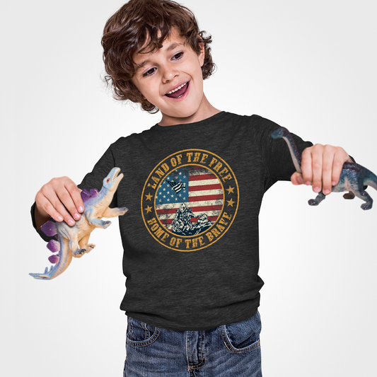 Land Of The Free Home Of The Brave Military Patriot Kids Dark Shirt