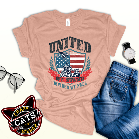 USA Flag Shield United We Stand Divided We Fall Unisex Light Shirt