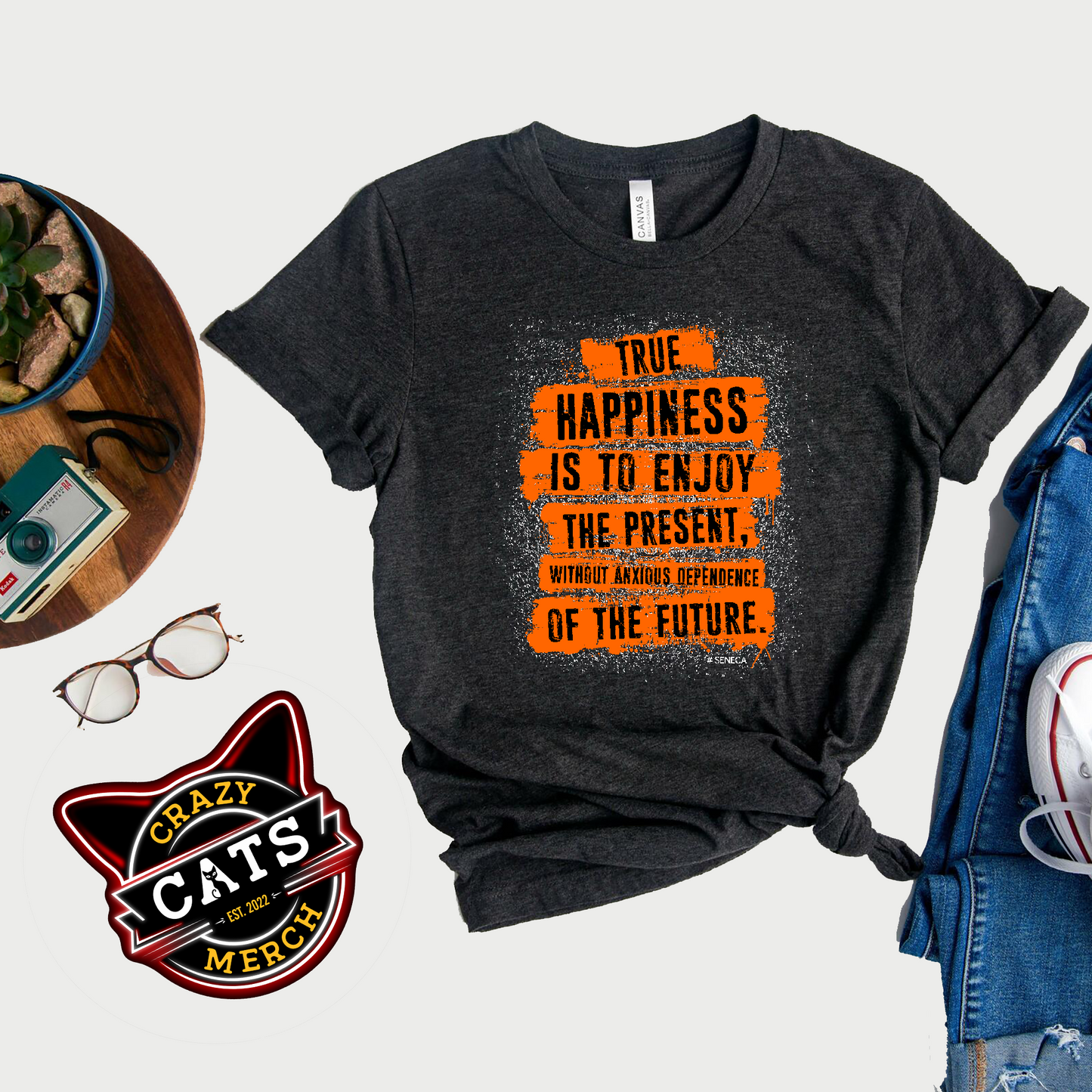 Seneca True Happiness Is to Enjoy Quote Unisex Dark Shirt