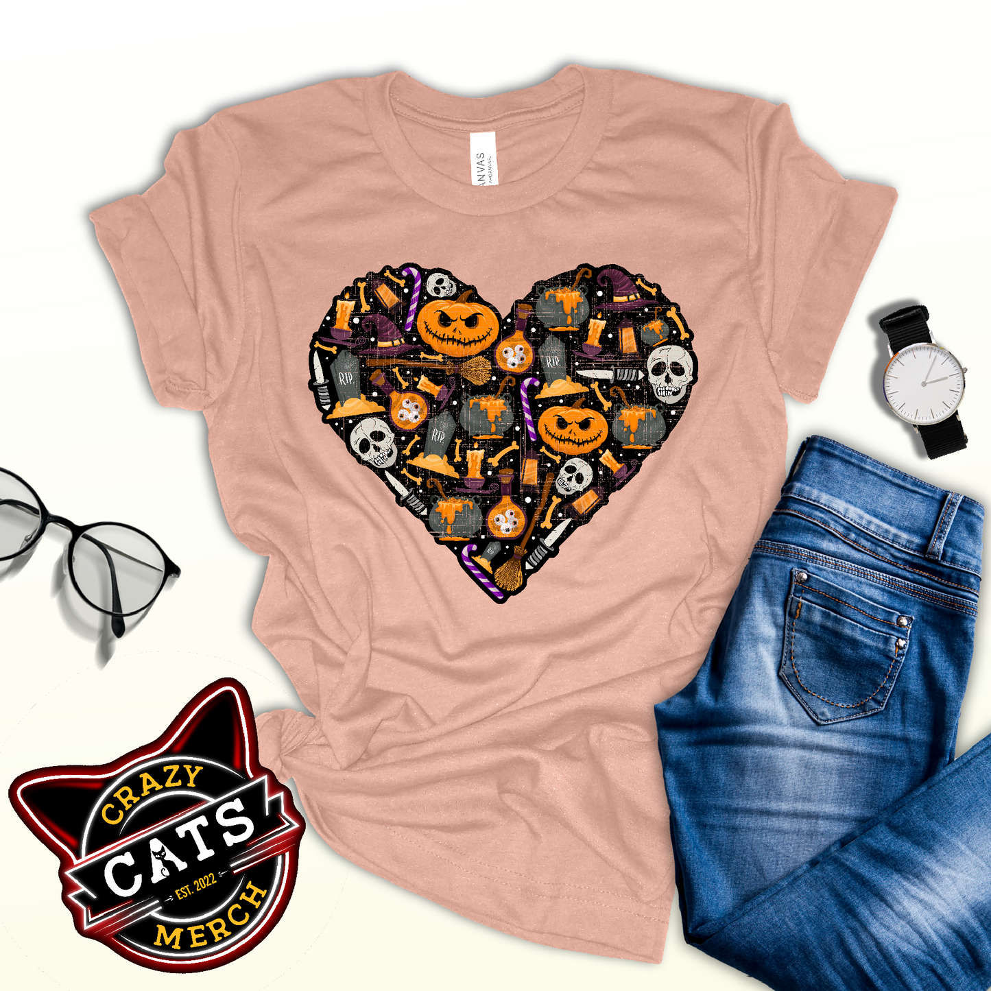 Halloween Heart Love Pumpkin Skull Unisex Light Shirt