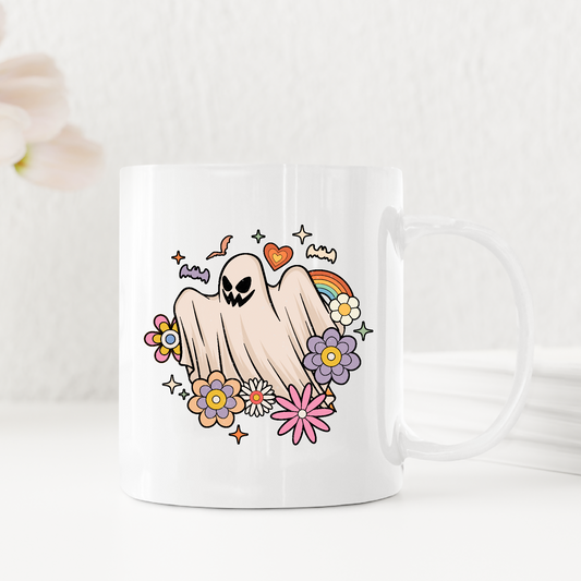 Retro FLoral Ghost Happy Halloween trick or treat Mug
