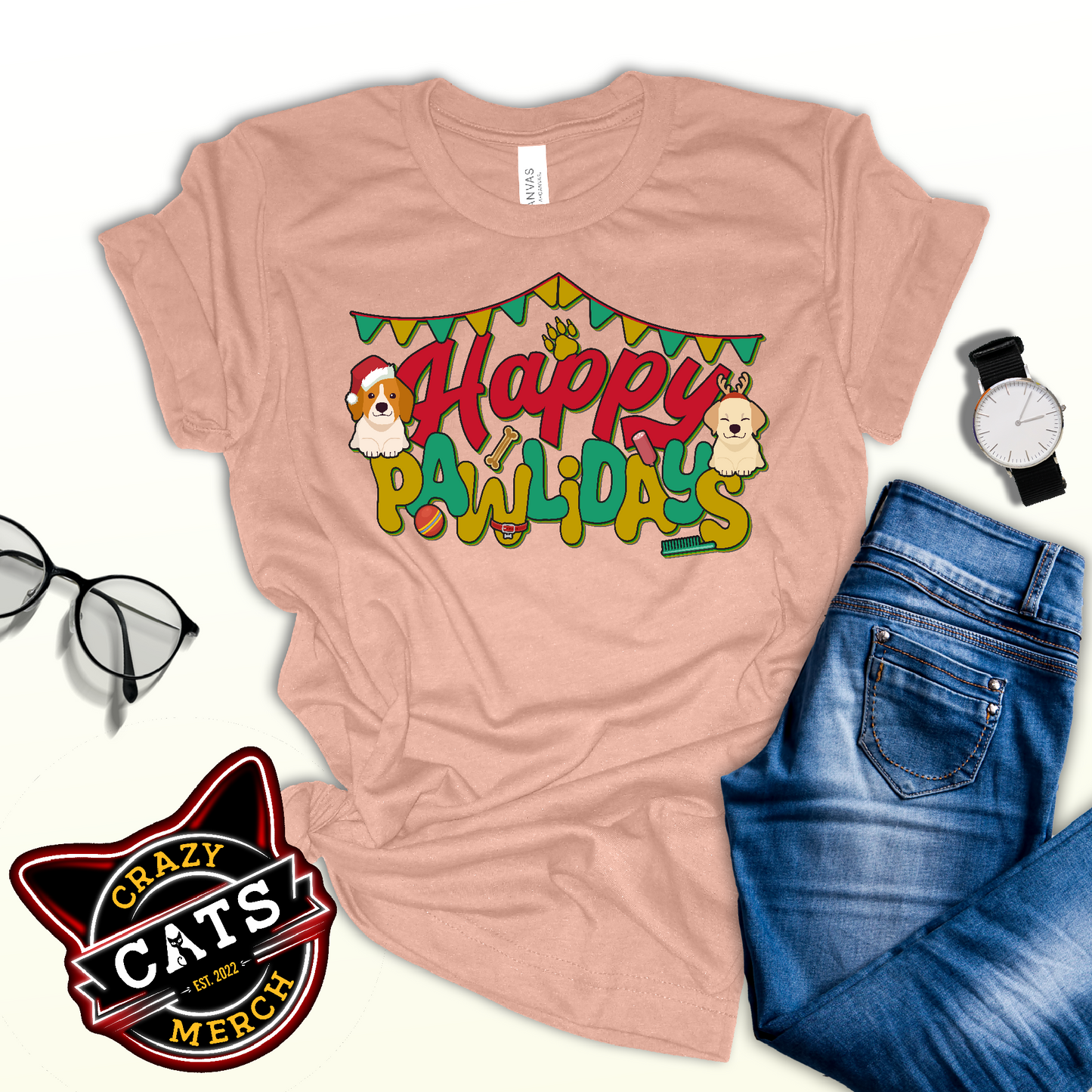 Happy Pawlidays Dog Mom Dad Christmas Unisex Light Shirt