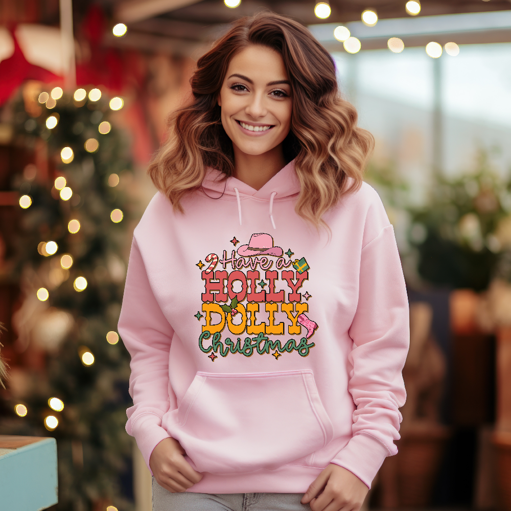 Have A Holly Dolly Christmas Western Christmas Unisex Light Hoodie