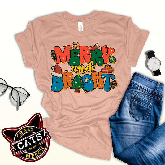 Merry and Bright Joyful Merry Christmas Unisex Light Shirt