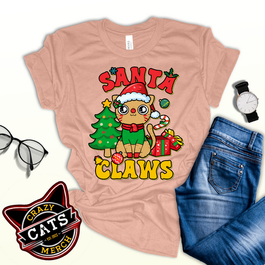 Santa Claws Santa Hat Cat Christmas Unisex Light tee