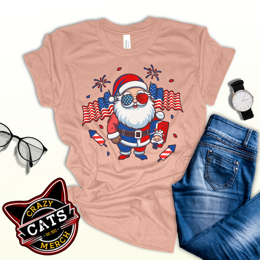 Patriotic Santa Claus USA Military Veteran Xmas Unisex Light Shirt