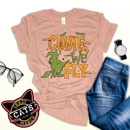 Come We Fly Halloween Witches Broom Unisex Light Shirt