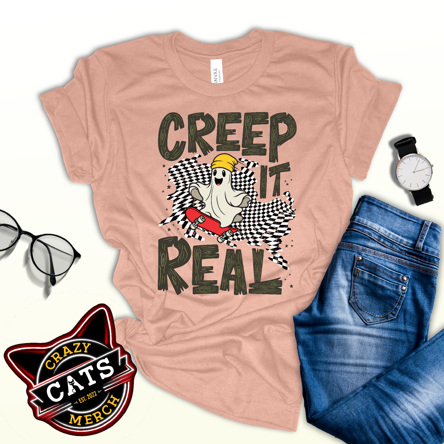 Creep It Real Skateboard Ghost Halloween Unisex Light Shirt