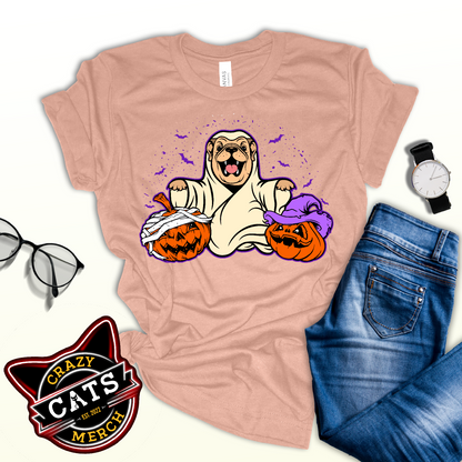 Halloween Spooky Dad Mom Canine Ghost English Bulldog Pumpkin Unisex Light Shirt