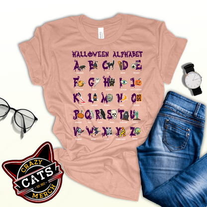 Halloween Alphabet Spooky Teacher Graphic Unisex Light Shirt