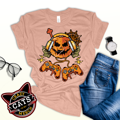 Halloween Pumpkin Gamer T Shirts Trick Or Treat Unisex Light Tee