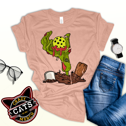 Halloween Pickleball T-Shirt Zombie Hand Unisex Light Tee