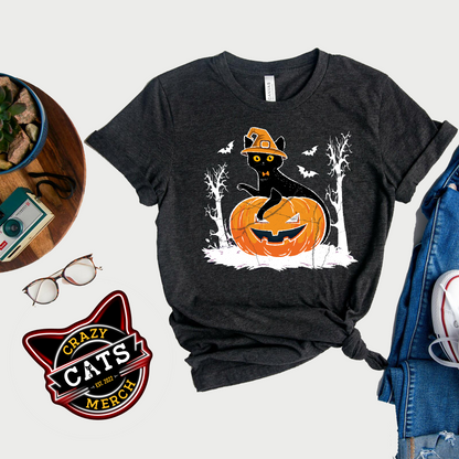 Black Cat Pumpkin Halloween Jack o Lantern Unisex Dark Shirt