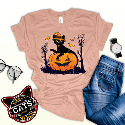 Black Cat Pumpkin Halloween Jack o Lantern Unisex Light Shirt