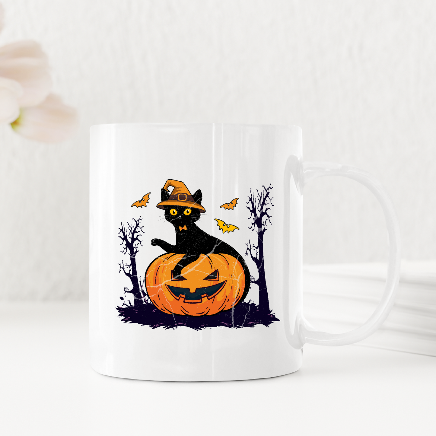 Black Cat Pumpkin Halloween Jack o Lantern Mug