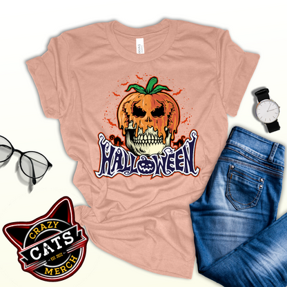 Halloween Pumpkin Skull Head Unisex Light Shirt