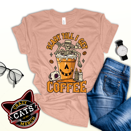 Scary Till I Get Coffee Halloween Coffee Lover Unisex Light Shirt