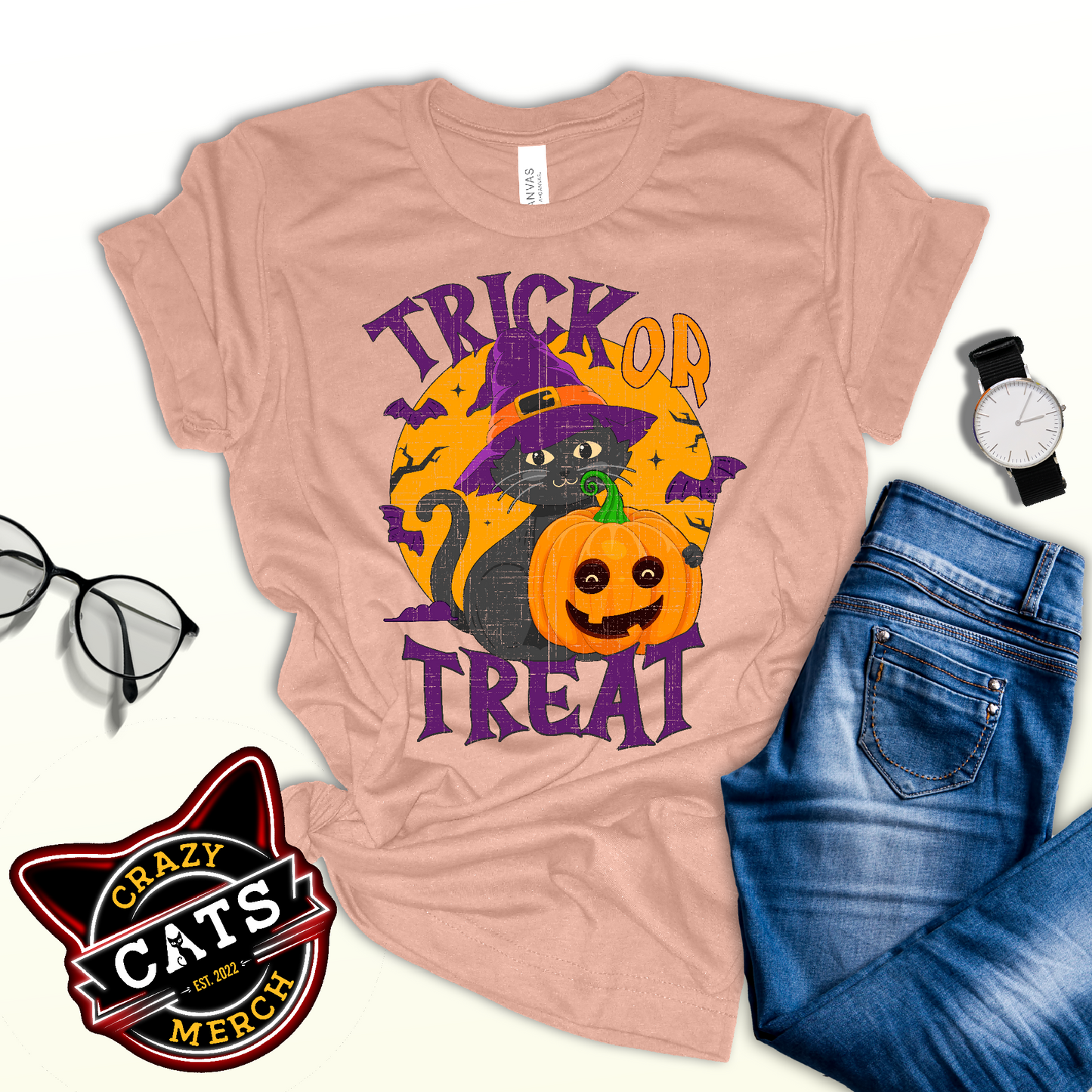 Halloween Witch Black Cat Trick Or Treat Unisex Light Shirt