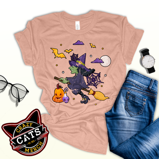 Flying Wicked Witch Halloween Trick or Treat Unisex Light Tee