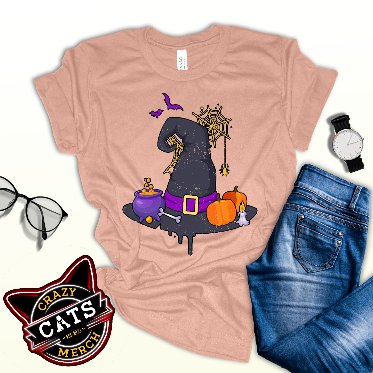 Witch Hat Aesthetic Halloween Vibes Graphic Unisex Light Shirt