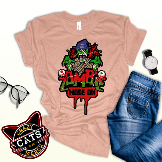 Zombie Mode On Spooky Season Halloween Party Unisex Light Tee