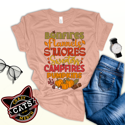 Bonfires Flannels Smores Sweaters Campfires Thanksgiving Unisex Light Shirt