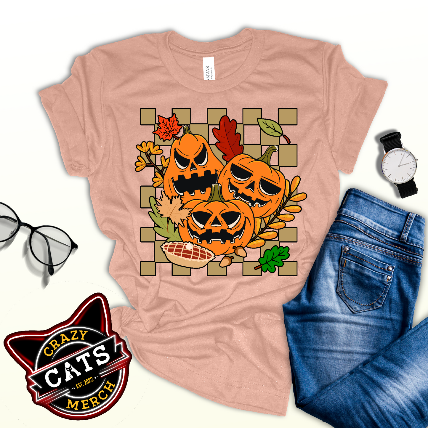 Pumpkin Face Autumn Fall Leaves Thanksgiving Unisex Light Shirt